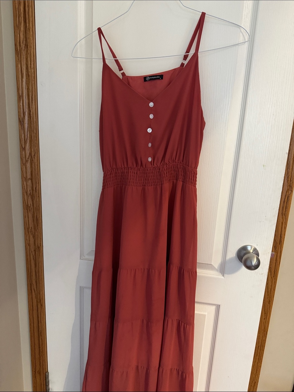 Women's Rust Red Maxi Dress with Smocked Waist